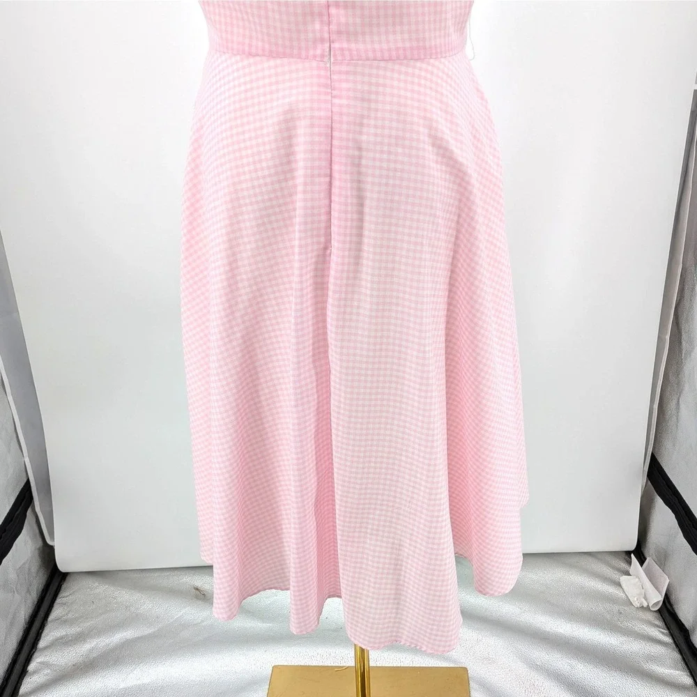 Vintage‎ Moda Intl Pink Gingham Dress Fit Flare Lined Belted Style 6 - Picture 8 of 8